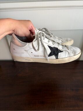 Golden Goose Superstar black glitter star silver heel size 38